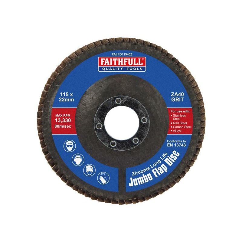 Grinding Flap Disc Zirconia A40 Grit 115mm Jumbo FAIFD11540Z - Faithfull