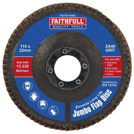 Faithfull Grinding Flap Disc Zirconia A40 Grit 115mm Jumbo FAIFD11540Z