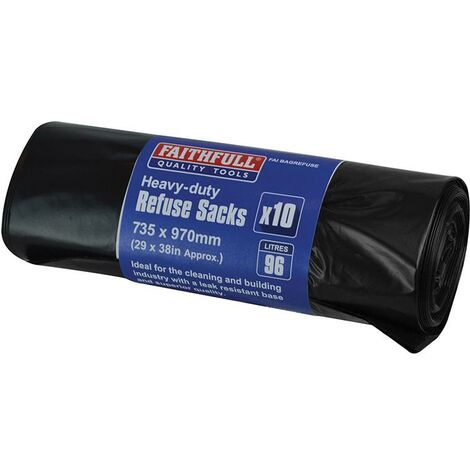 Faithfull Heavy-Duty Black Refuse Sacks (Roll 10) FAIBAGREFUSE