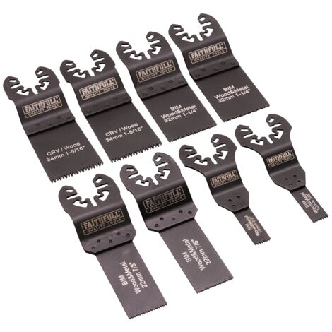 Faithfull Multi Tool 34mm 32mm 22mm 10mm Blade Set of 8 Wood Blades FAIMFKIT8