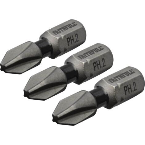Faithfull Phillips Impact Screwdriver Bits PH2 x 25mm (Pack 3) FAISBPH225IM