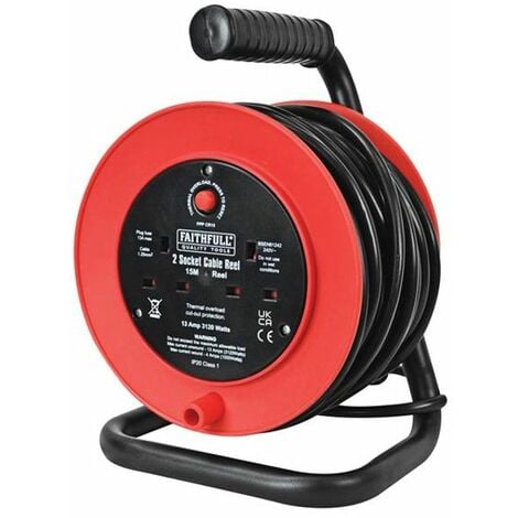Faithfull Power Plus Open Drum Cable Reel 240V 13A 2-Socket 15m FPPCR15