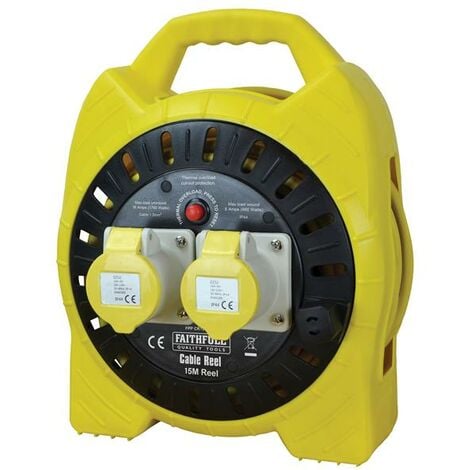 Faithfull Power Plus Semi-Enclosed Cable Reel 110V 16A 2-Socket 15m (1.5mm Cable) FPPCR15MSEL