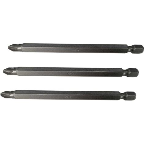 Faithfull Pozidriv S2 Power Screwdriver Bits PZ2 x 100mm (Pack 3) FAISBPZ2100