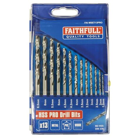 Faithfull Professional HSS Jobber Drill Bit Set, 13 Piece (1.5 - 6.5mm) FAIMSET13PRO