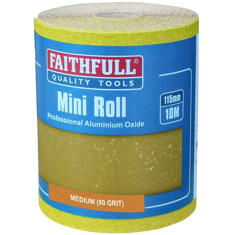 Faithfull, Rotolo di carta abrasiva, ossido di alluminio, 115mm x 10m 80g