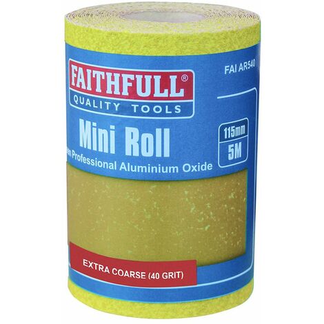 Faithfull - Rullo di carta abrasiva, in ossido di alluminio, 115 mm x 5 m, 40 g, colore: Giallo