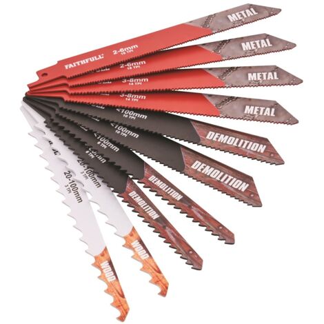 Faithfull Sabre Recip Reciprocating Saw Blade Set 10 Piece Set FAISBSSET10C