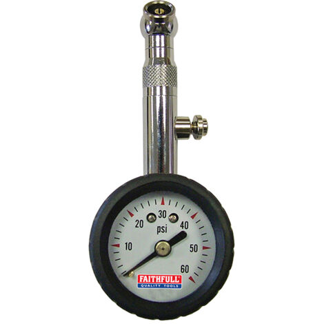 Faithfull Tyre Pressure Dial Gauge 60 PSI with Accurate Readings and Durable Design