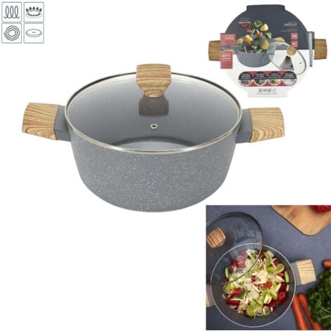 MOBILIBRICO Faitout Aluminium Forge Manche Effet Bois 28cm