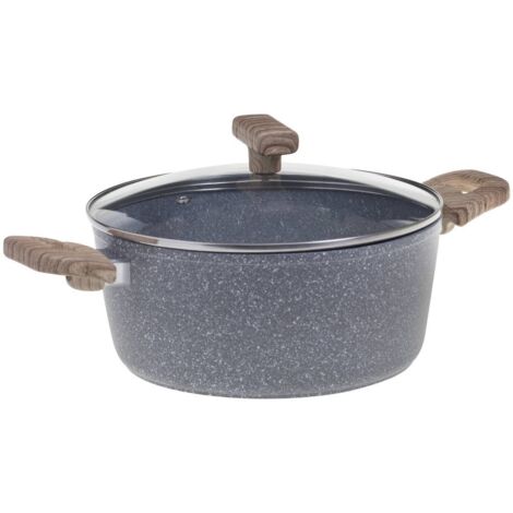 Faitout en aluminium forgé de 28 cm avec effet pierre grise – Cuisine durable et élégante, livraison gratuite