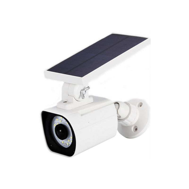 Solar Powered Outdoor Fake Dummy Camera, Dummy CCTV Security Camera with Flashing LED Light, Fake Dummy Camera with 3 Light Alarm Modes, Real Camera