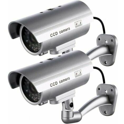 Fake Outdoor Cameras, Indoor or Outdoor Fake Cameras with Flashing LED (Silver) MUMU