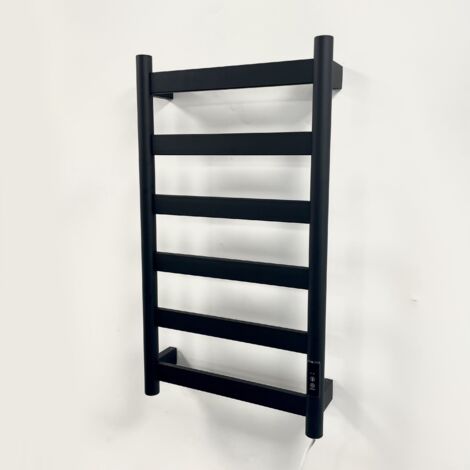 FALA Electric Black Towel Rail Flat Tube 700mm High x 400mm Wide  Stainless Steel Finish Energy Efficient Bathroom Towel Radiator