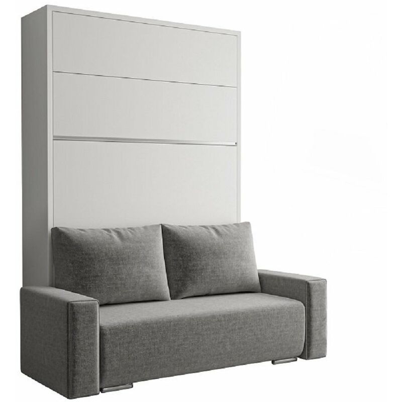 FALCON SOFA lit escamotable façade blanc brillant canapé gris et rangements intégré 140*200 cm - gris