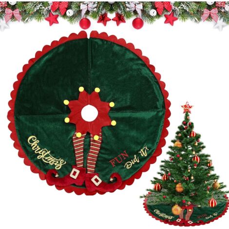 Falda de árbol de Navidad de elfo, cubierta de base para árbol de Navidad, falda de árbol grande de 120 cm (48 pulgadas), tapete para base de árbol, falda de árbol de Navidad de felpa, soporte para ár