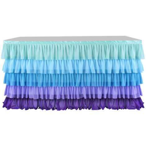 Falda de mesa con tutú de unicornio arcoíris de 2,2 m para mesas redondas y rectangulares, de gasa, ideal para fiestas de cumpleaños y baby shower. Falda de mesa con volantes.
