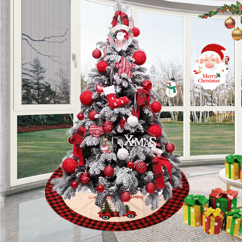 

Falda de árbol de Navidad Falda de árbol a cuadros de búfalo rojo de 48 pulgadas con diseño de tractor Feliz Navidad Navidad Año nuevo Decoración del