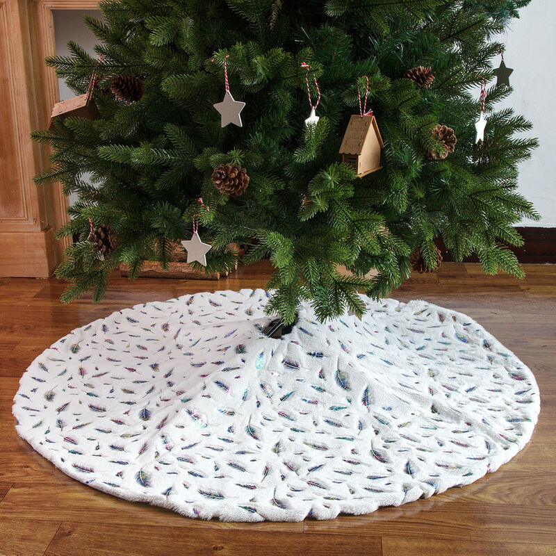 

Falda de árbol de Navidad, Falda de árbol de Navidad de 48 pulgadas con estampado de plumas bronceadas, Falda de árbol de piel sintética de lujo para