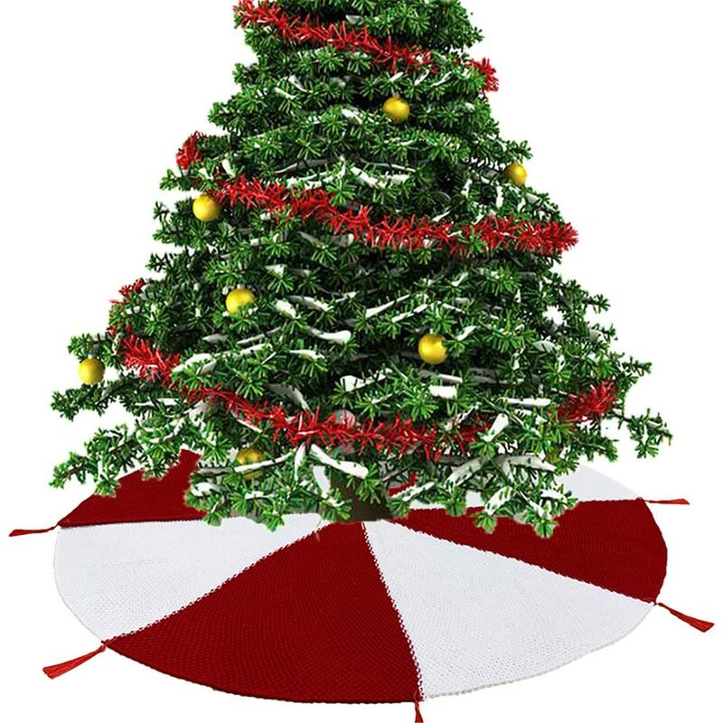 

Falda de árbol de Navidad Familia de Navidad Adornos de decoración de árbol de Navidad Borlas de punto de lana Suministros de fiesta en rojo y blanco