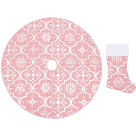 Falda del árbol de Navidad de lujo con calcetín tela rosa 90 cm vidaXL