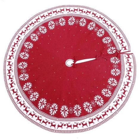 Falda grande para árbol de Navidad, 122 cm, rústica, con copos de nieve y renos, de punto rojo, para decoración interior y exterior.