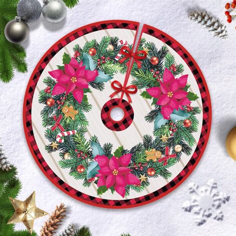 Falda para árbol de Navidad, cubierta para árbol de Navidad, decoración para árbol de Navidad, alfombra para árbol de Navidad (corona caqui, 90 cm)