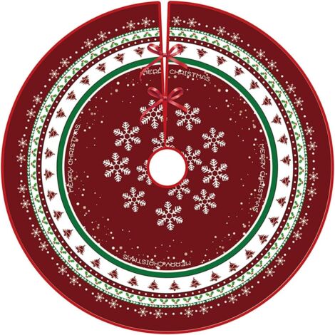 Falda para árbol de Navidad redonda de 90 cm con diseño de copos de nieve y elementos clásicos para decorar el árbol y celebrar la Navidad.
