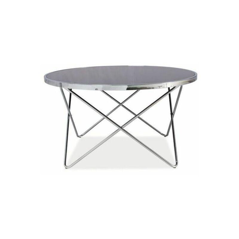FALIA - Table basse en verre - 46x85x85 cm - Plateau en verre - Base en métal - Forme ronde - Table à café - Noir
