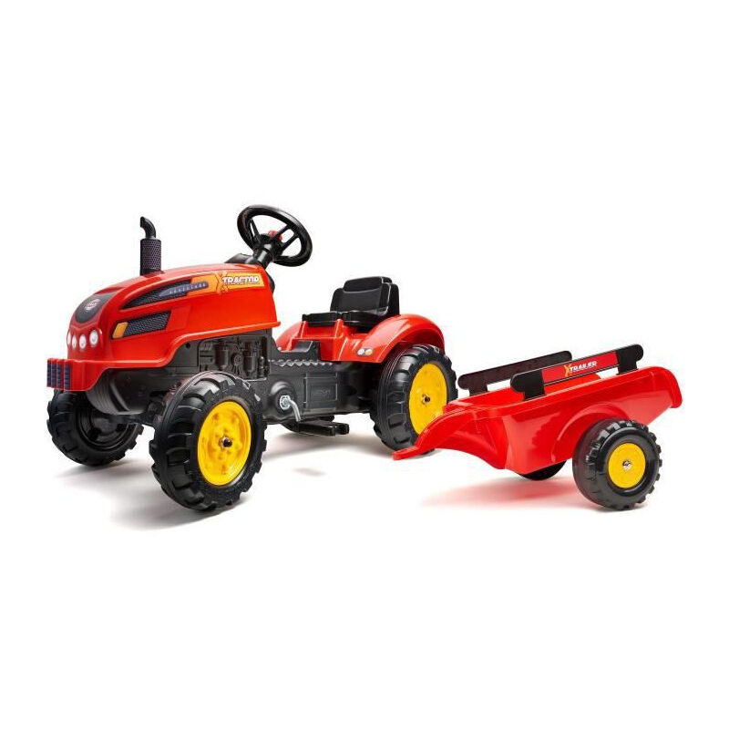 FALK - 2046AB - Tracteur a pedales X Tractor rouge avec capot ouvrant et remorque inclus - Rouge