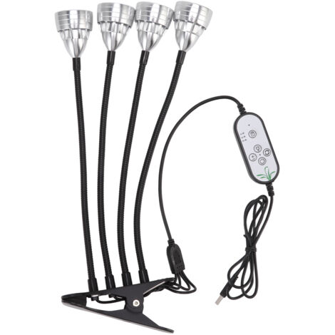 Faltbare 4-köpfige LED-Pflanzenlampe aus Aluminiumlegierung, verstellbar, USB-betrieben mit Clip für Zimmerpflanzen