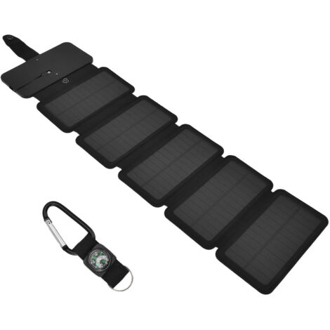 Faltbare 5-fach Solar-Powerbank, Schwarz – Universelles Ladegerät mit zwei Ausgängen für Mobiltelefone, stoßfest und wasserdicht