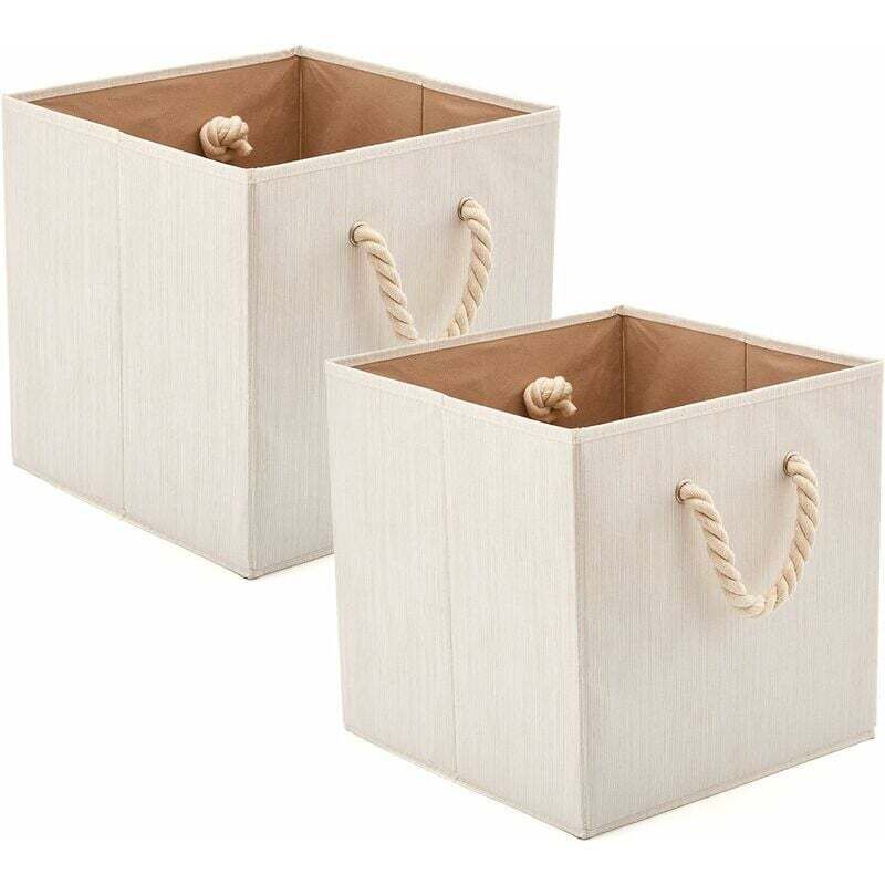 Serbia Beige Caja De Almacenamiento Plegable De Tela De Algodón Y Bambú Con Asas, Cesta Organizadora Para Cocina, Guardería, Librería Y Estante (Juego De 2), Color