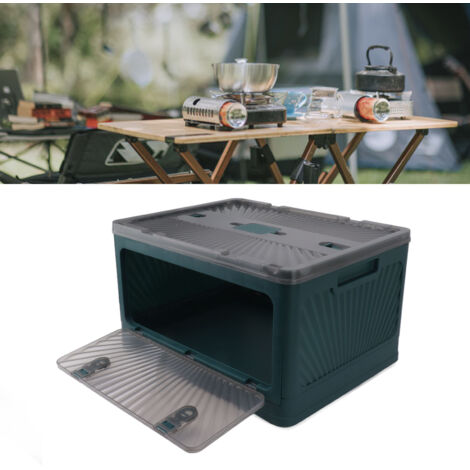 Faltbare Aufbewahrungsbox aus Kunststoff mit Deckel, großes Fassungsvermögen – stabiler Behälter für Camping, Picknicks und Auto – Grün, Groß
