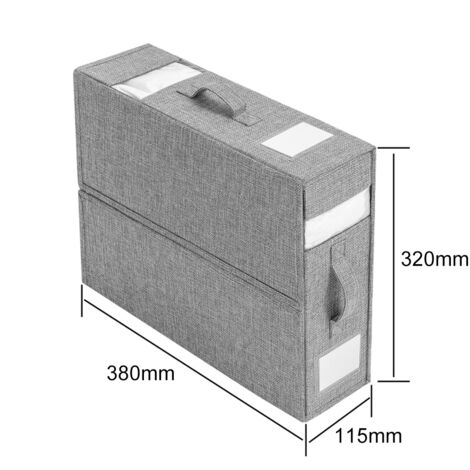 Faltbare Aufbewahrungsbox für Bettwäsche und Textilien [Leinen] [380 x 320 x 115 mm] [4 Farben] Kleiderschrank-Organizer mit Sichtfenster und Etiketten