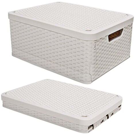 Faltbare Aufbewahrungsbox mit Deckel, 2er-Pack, 43,9 x 33 x 24,4 cm, Kunststoff-Aufbewahrungsbox mit Griff, stapelbarer gewebter Aufbewahrungskorb für Kleidung, Spielzeug, Bücher