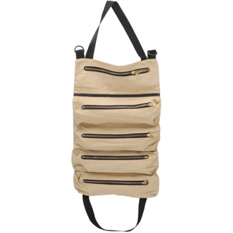 Faltbare Aufbewahrungstasche aus Canvas für Gartengeräte, passend für die Rückbank im Auto Rollbare Tasche für Schlüssel und Zangen, Farbe Khaki