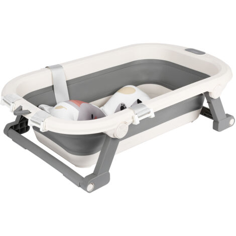 Faltbare Baby Badewanne Baby Bathtub mit Sitzmatte Anti-Rutsch Babybadewanne 83x47x28cm grau