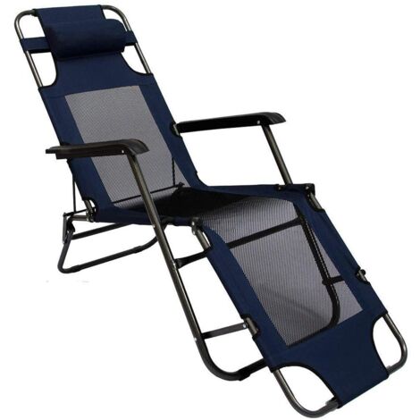 Faltbare Campingliege Freizeitliege Verstellbare Gartenliege Liegestuhl mit Nackenstütze Klappliege in Dunkelblau Stahlrahmen 178cm - blau