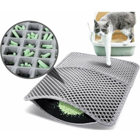 Faltbare doppellagige Katzentoilettenmatte 60 x 42 cm, ungiftiges EVA mit 12 mm großem rautenförmigem Loch, rutschfeste, wasserdichte Katzentoilettenmatte, leicht zu reinigen