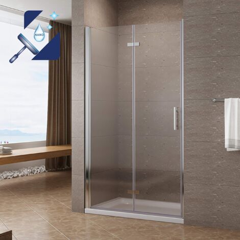 Faltbare Duschtür Nischentür Dusche Nischenfalttür rahmenlos Drehfalttür Falttür 6 mm ESG Sicherheitsglas 100x197 cm mit NANO Beschichtung