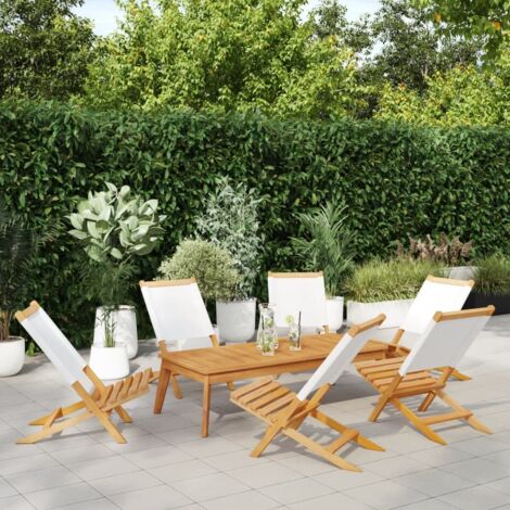 Faltbare Gartenstühle Set von 6 aus Stoff und massivem Holz