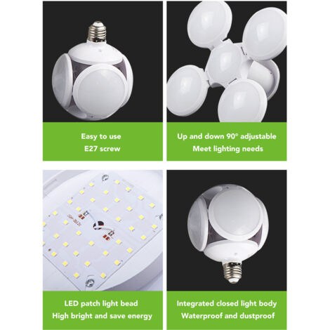 Faltbare LED-Fußballlampe – E27/E26 – 40 W – ABS und Acryl – Weiß (Shop)