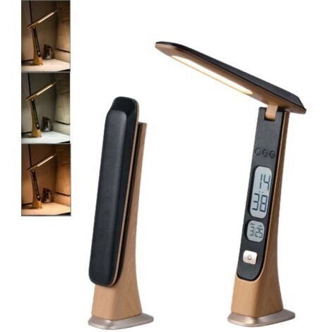 Faltbare Schreibtischlampe, Touch-Schreibtischlampe mit Uhr- und Kalenderanzeige, 3 Farbmodi und einstellbarer Helligkeit