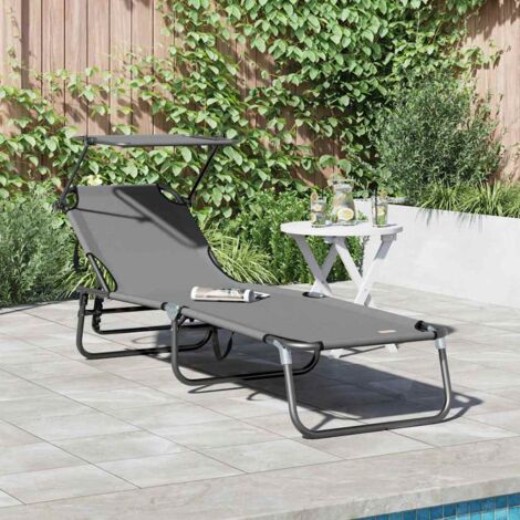 Faltbare Sonnenliege mit Sonnendach Grau 600D Oxfordstoff vidaXL745290