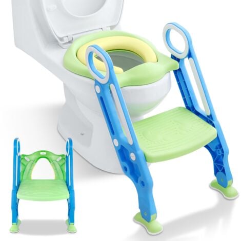 Faltbare Töpfchen Trainer für Kinder Toilettensitze mit Trittschemel Treppen Baby Lerntöpfchen Wc-Sitz mit PU Kissen & Griffen Töpfchen Tragfähigkeit bis 75KG Toilettentrainer (Grün) NAIZY