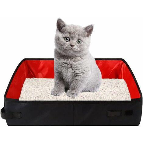 Faltbare tragbare Katzentoilette, tragbare Katzentoilette, Oxford-Stoff-Katzentoilette, zusammenklappbare Katzentoilette, für Reisen im Freien, 40 x 30 x 11 cm (rot)