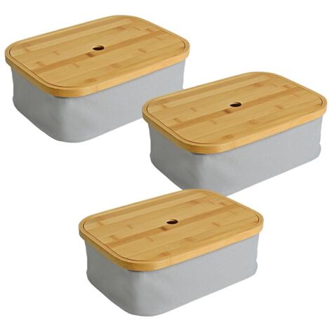 Faltbarer Bambuskorb Aufbewahrungsbox 35x25x12 cm 3er Set Aufbewahrungskorb Grau