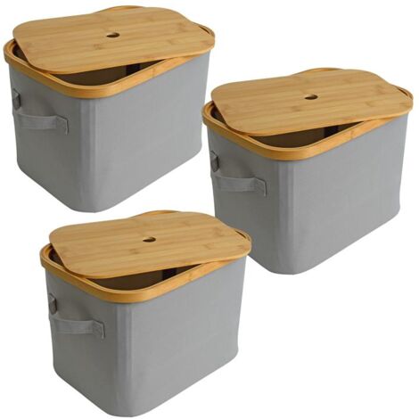 Faltbarer Bambuskorb Aufbewahrungsbox 35x25x24 cm 3er Set Aufbewahrungskorb Grau