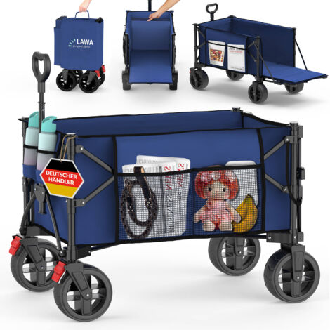 faltbarer Bollerwagen blau, Bremse, Heckklappe, kleines Packmaß, 130l, kompakter Transportwagen leicht